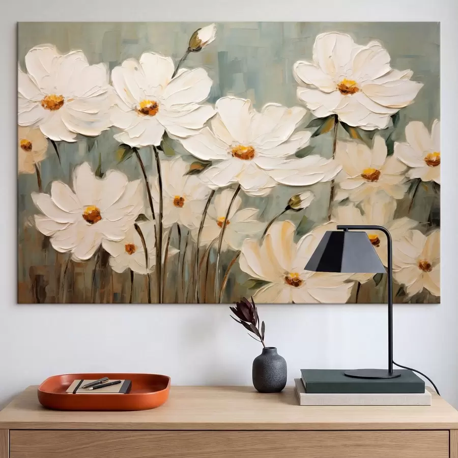 Paveikslėlis Balta gėlė ant tekstūruoto fono, teptuko potėpiai s48094