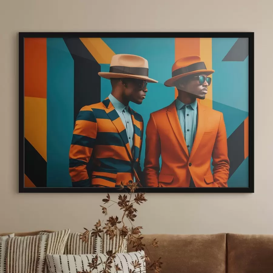 Fototapetai Du vyrai ryškiais kostiumais ir skrybėlėmis f48091