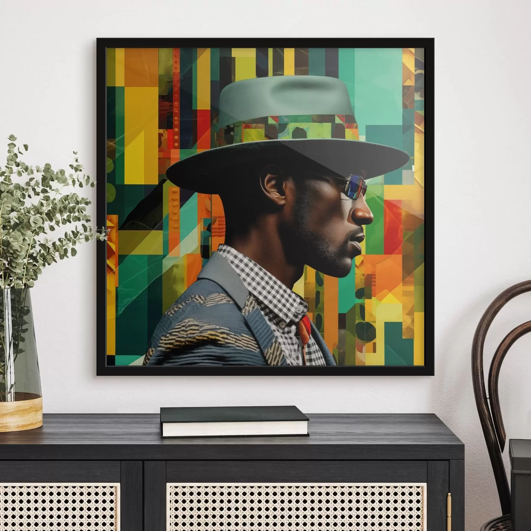 Fototapetai Vyro su skrybėle portretas ryškioje fone f48100