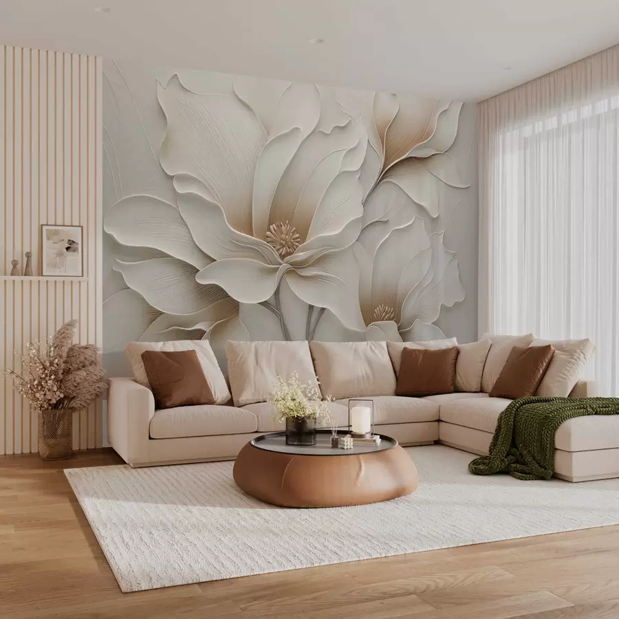 Fototapetai Reljefinis smėlio spalvos gėlių reljefas iš arti w05269