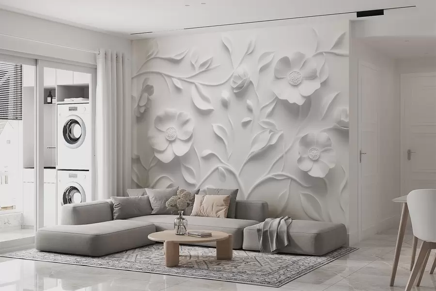 Fototapetai Pilkos spalvos reljefinis gėlių ornamentas w09710