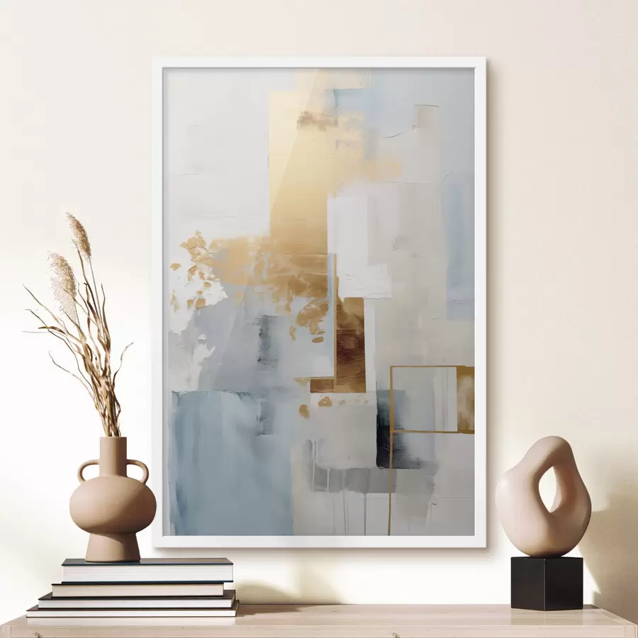 Fototapetai Abstrakčios geometrinės formos su geltonos, mėlynos ir baltos spalvomis, tekstūruota ir minimalistinė kompozicija f47881