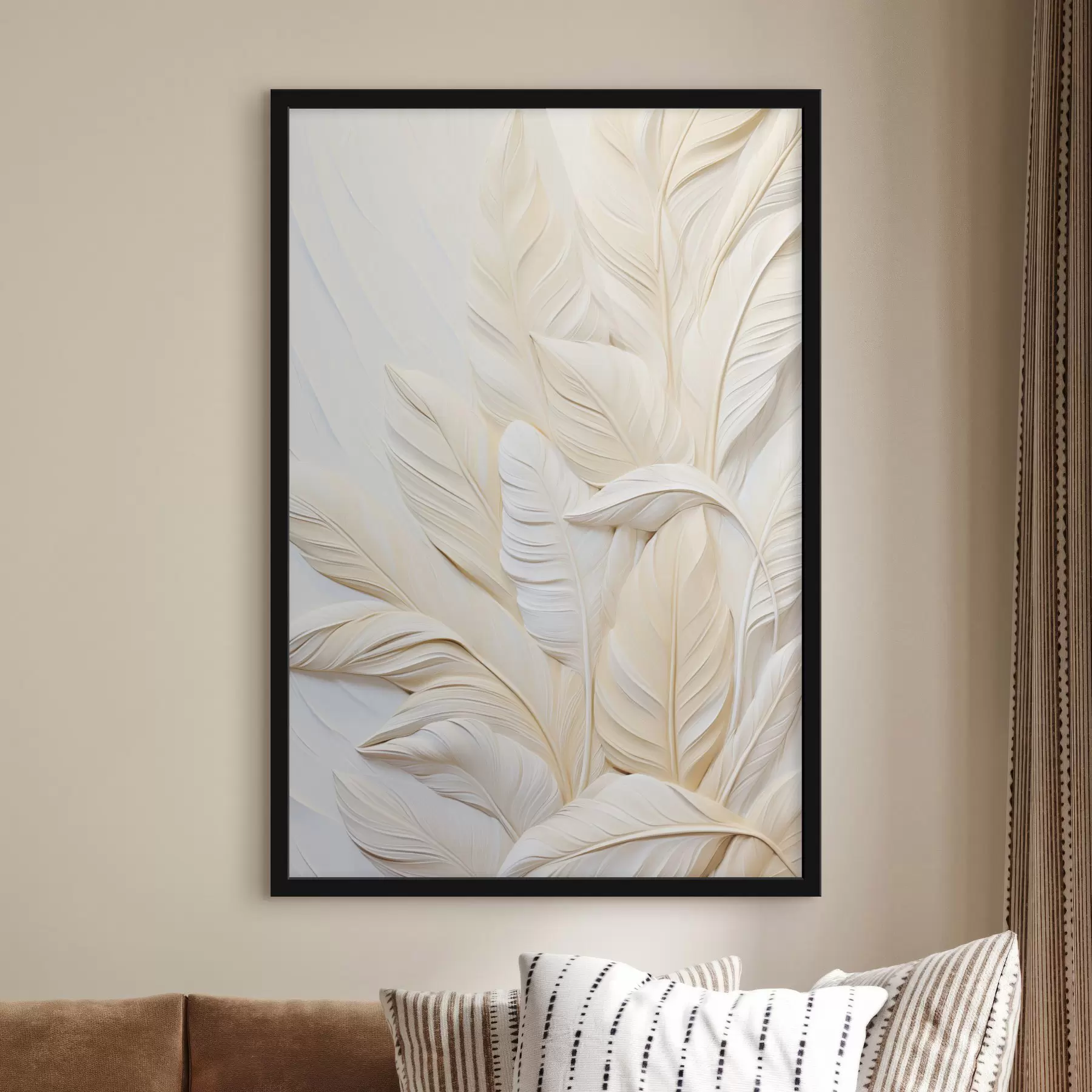 Fototapetai Kreminės spalvos plunksnos, persidengiančios viena kitą, su švelniu, šviesiu fonu f47883