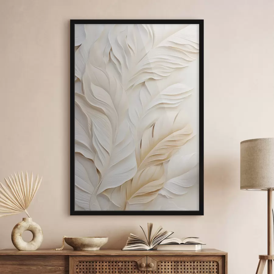 Fototapetai Kreminės spalvos plunksnos, persidengiančios viena kitą, su švelniu, šviesiu fonu f47884