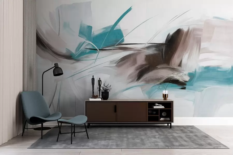 Fototapetai Abstraktus tapybos stilius su rudos ir mėlynos spalvos tekstūriniais potėpiais w09755v1