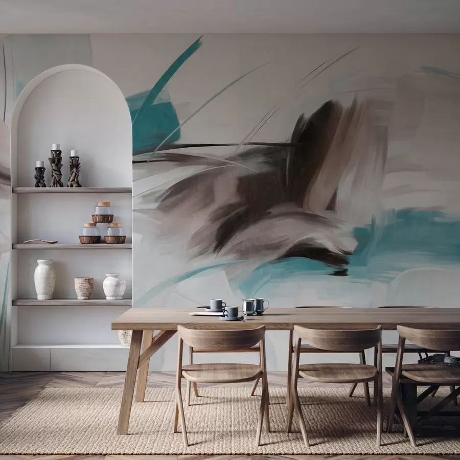 Fototapetai Abstraktus tapybos stilius su rudos ir mėlynos spalvos tekstūriniais potėpiais w09755v1