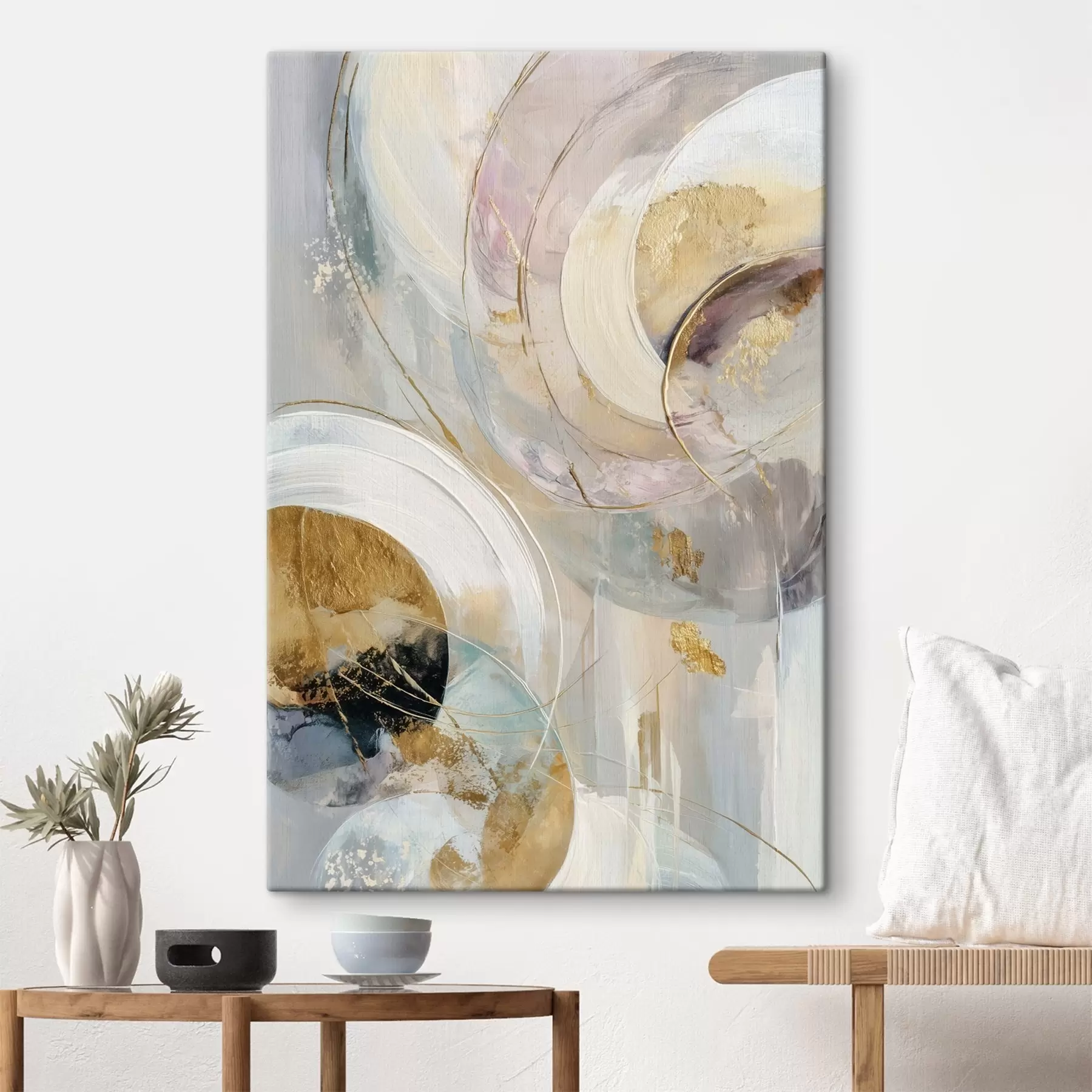 Paveikslėlis Kompozicija su sluoksniais išdėstytais apskritimais elementais ir dažų potėpiais s47983