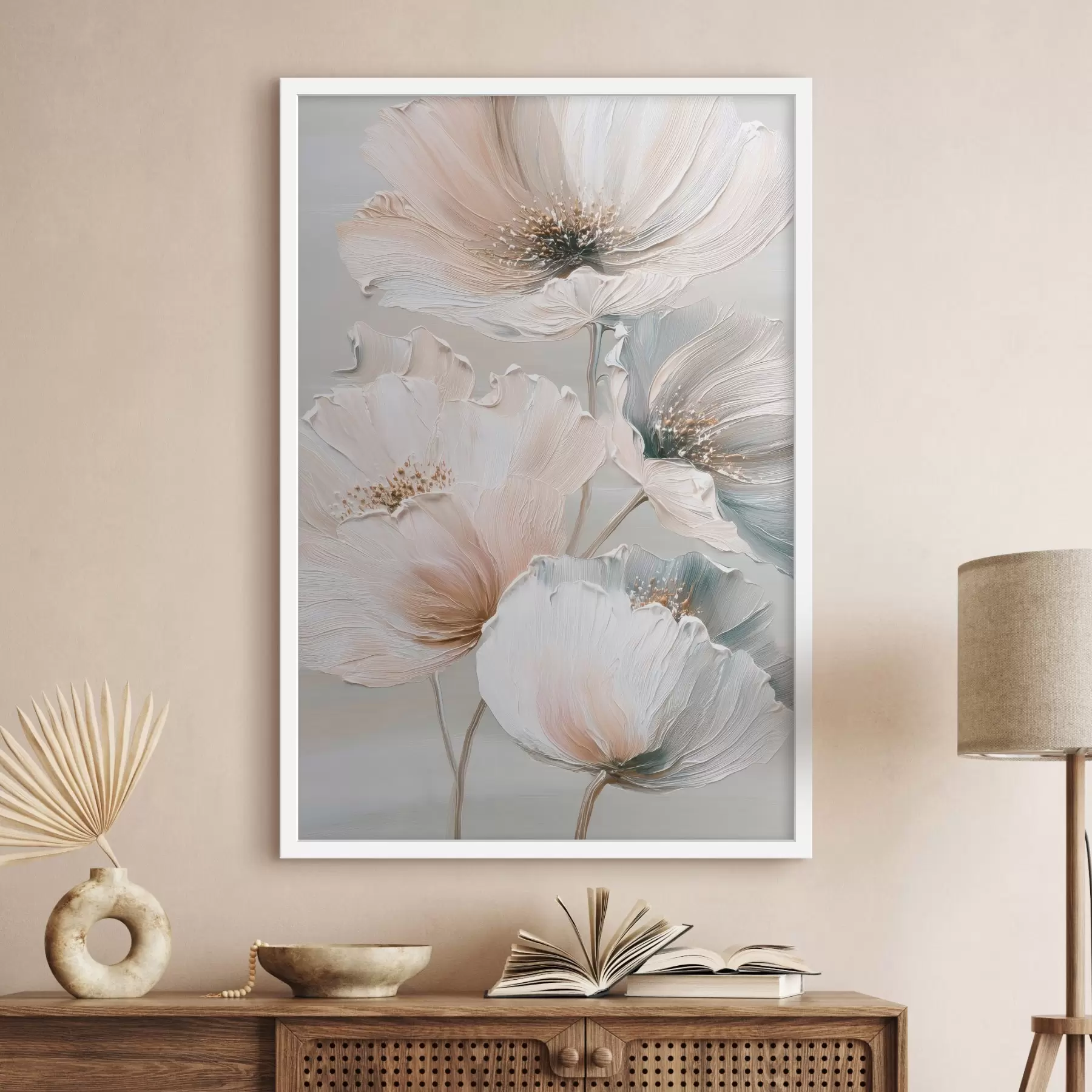 Fototapetai Gėlių kompozicija su tekstūriniais potėpiais smėlio-rožinės spalvų paletėje f47961