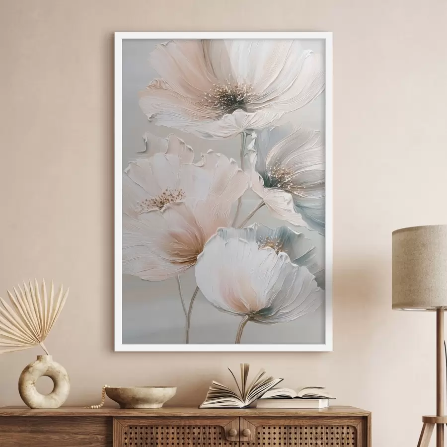 Fototapetai Gėlių kompozicija su tekstūriniais potėpiais smėlio-rožinės spalvų paletėje f47961