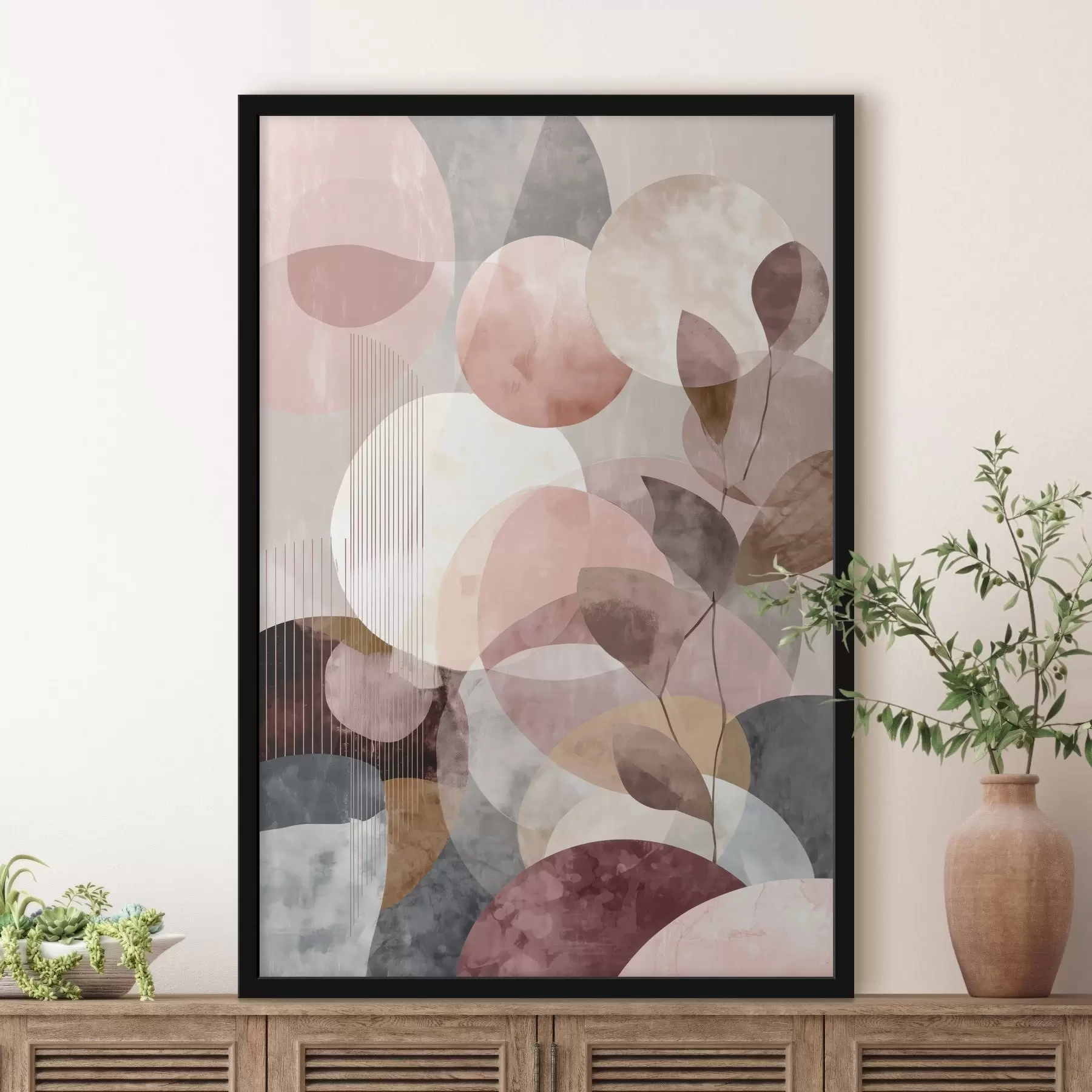 Fototapetai Geometrinės formos ir botaniniai elementai moderniu minimalistiniu stiliumi f47975