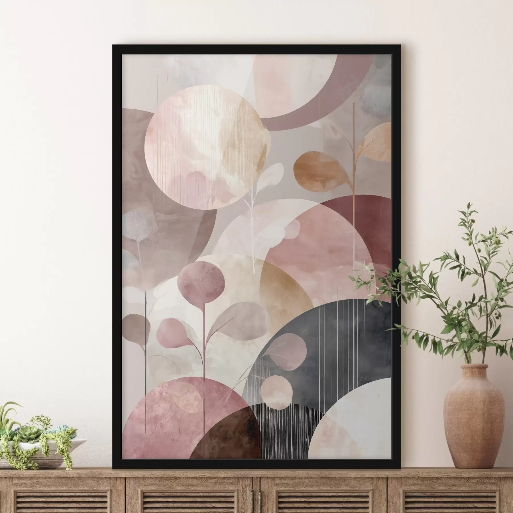 Fototapetai Permatomų apskritimų ir stilizuotų šakų kompozicija f47978