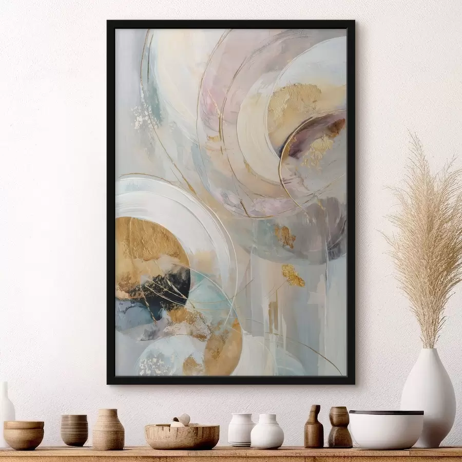 Fototapetai Kompozicija su sluoksniais išdėstytais apskritimais elementais ir dažų potėpiais f47983