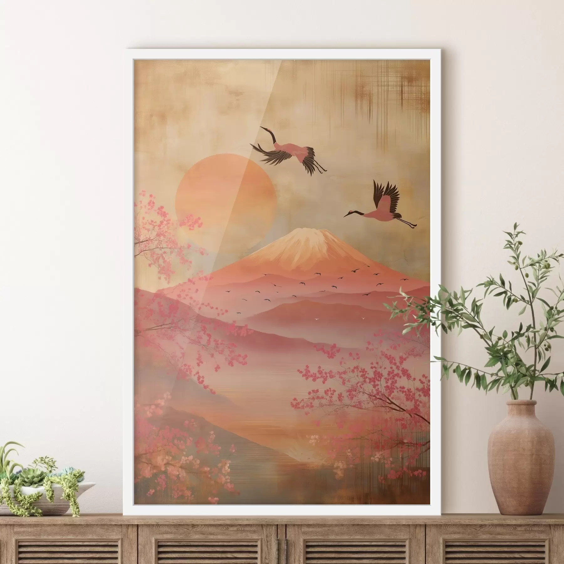 Fototapetai Kranai prieš saulę ir kalnus: iliustracija skaitmeninio meno stiliumi f47992