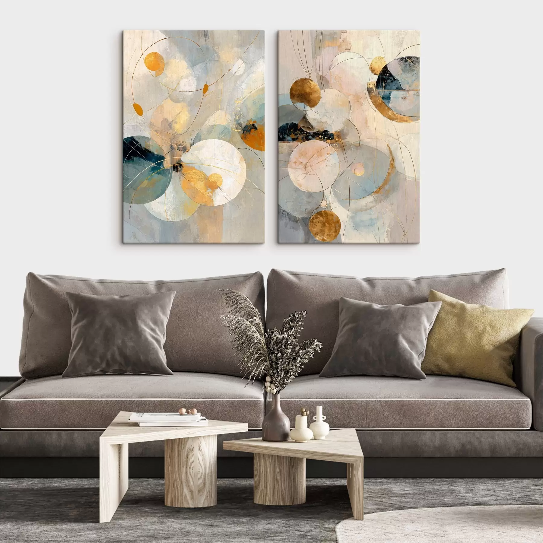 Paveikslėlis Dekoratyvinis menas mėlynai kreminiais atspalviais su švelniu šviesos efektu m30039