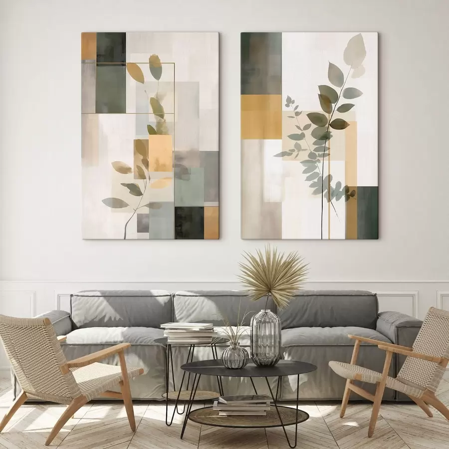 Paveikslėlis Geometrinė abstrakcija su lapų šakomis m30128