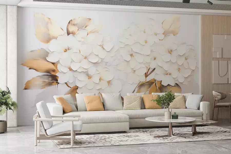 Fototapetai Prabangios hortenzijos su geltonais lapais w09711