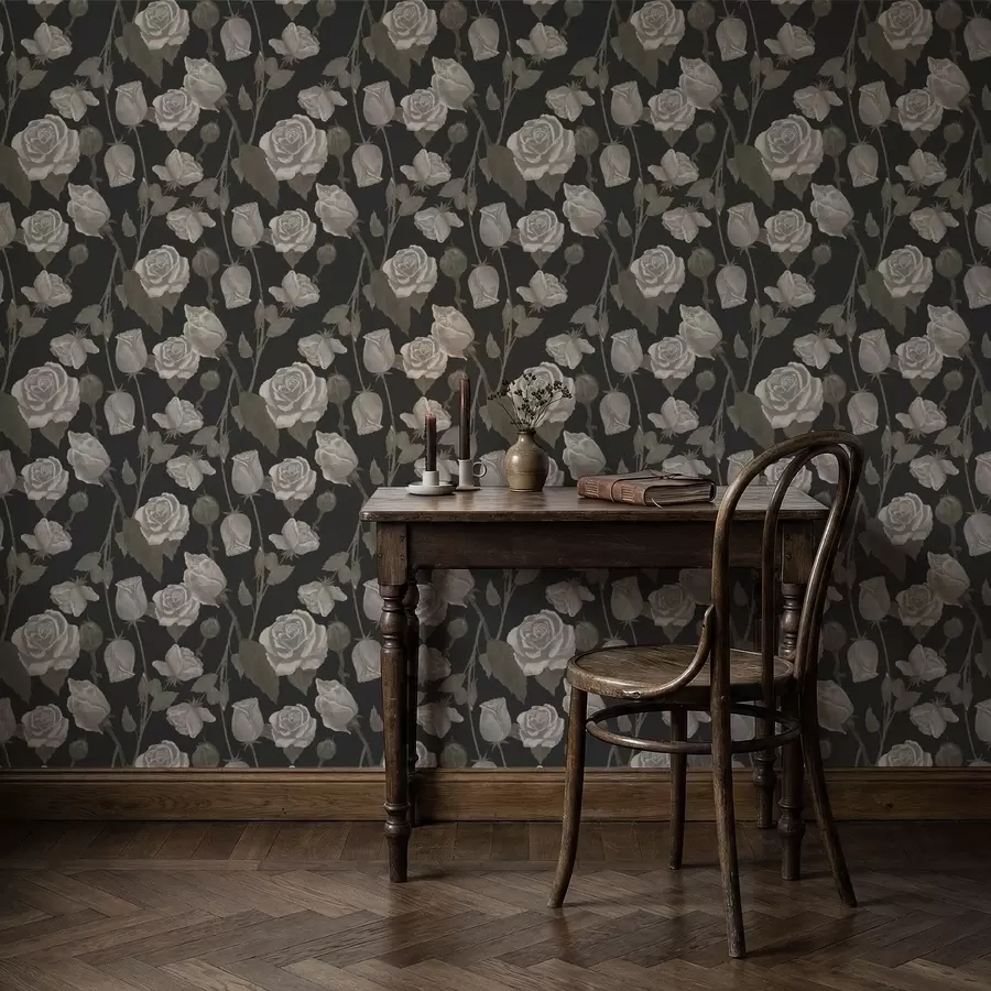 Fototapetai Gėlių raštas su rožėmis ant tamsaus fono a01123