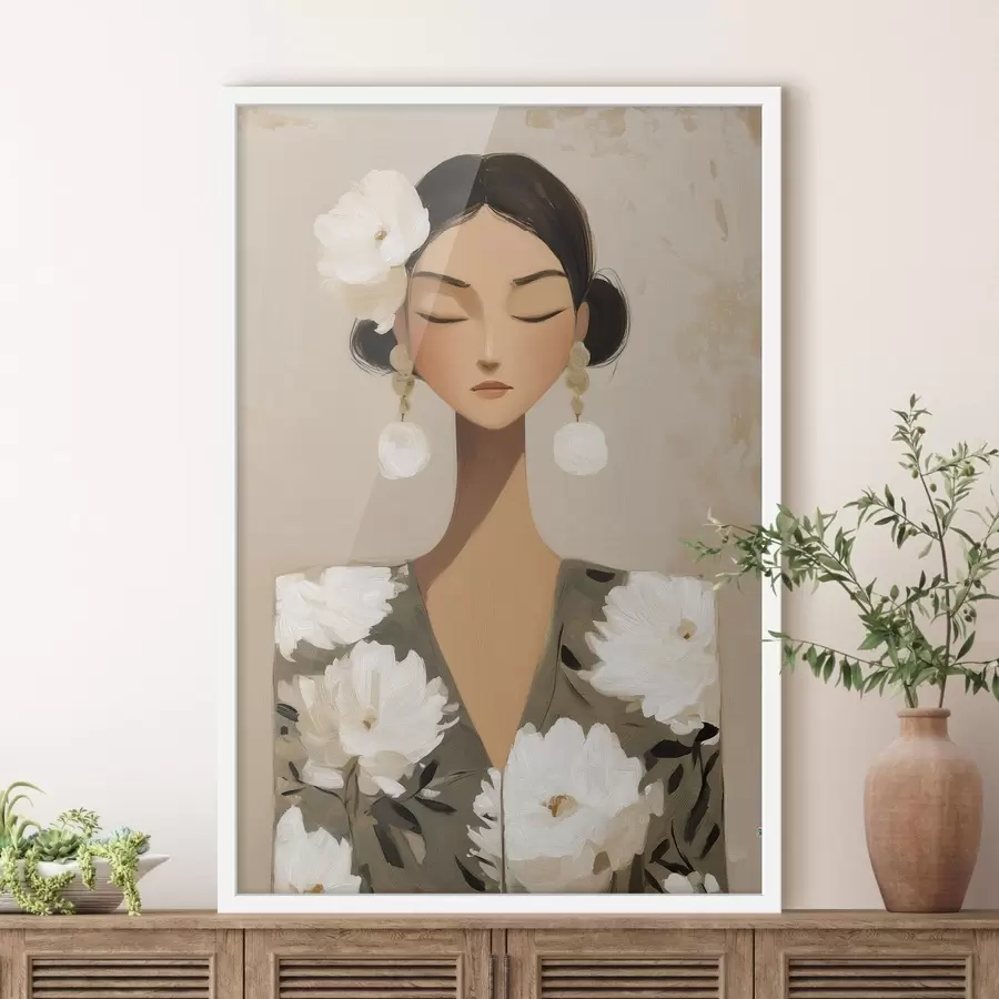 Fototapetai Mergina su gėlėmis plaukuose f48233