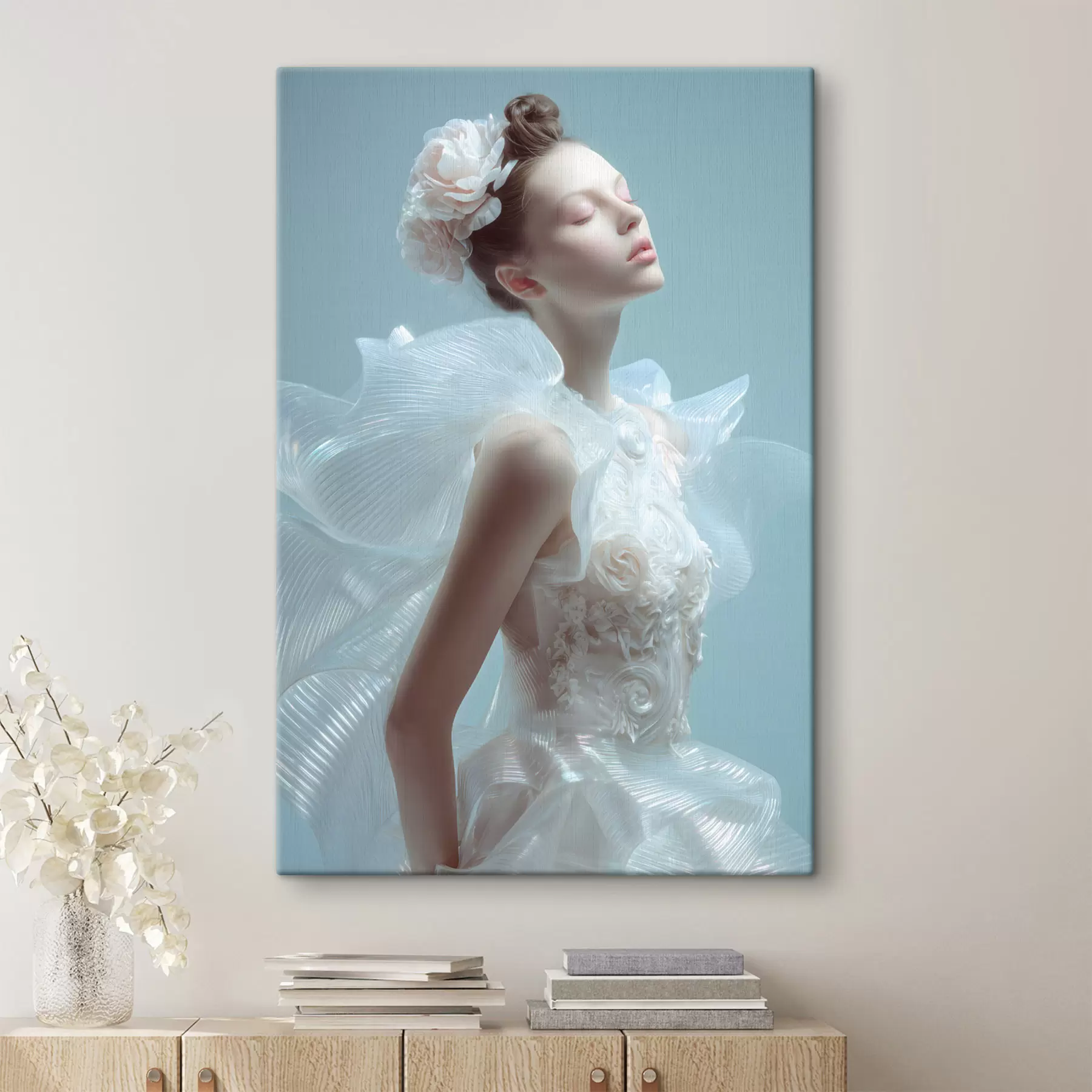 Paveikslėlis subtilus mergaitė balta suknele s48288