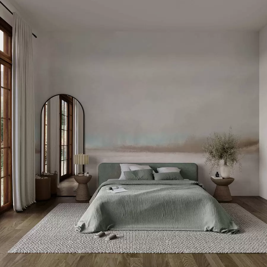 Fototapetai Rūko apgaubtas kraštovaizdis su ežeru ir mišku w05319