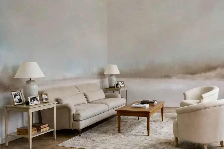 Fototapetai Rūko apgaubtas kraštovaizdis su ežeru ir mišku w05319