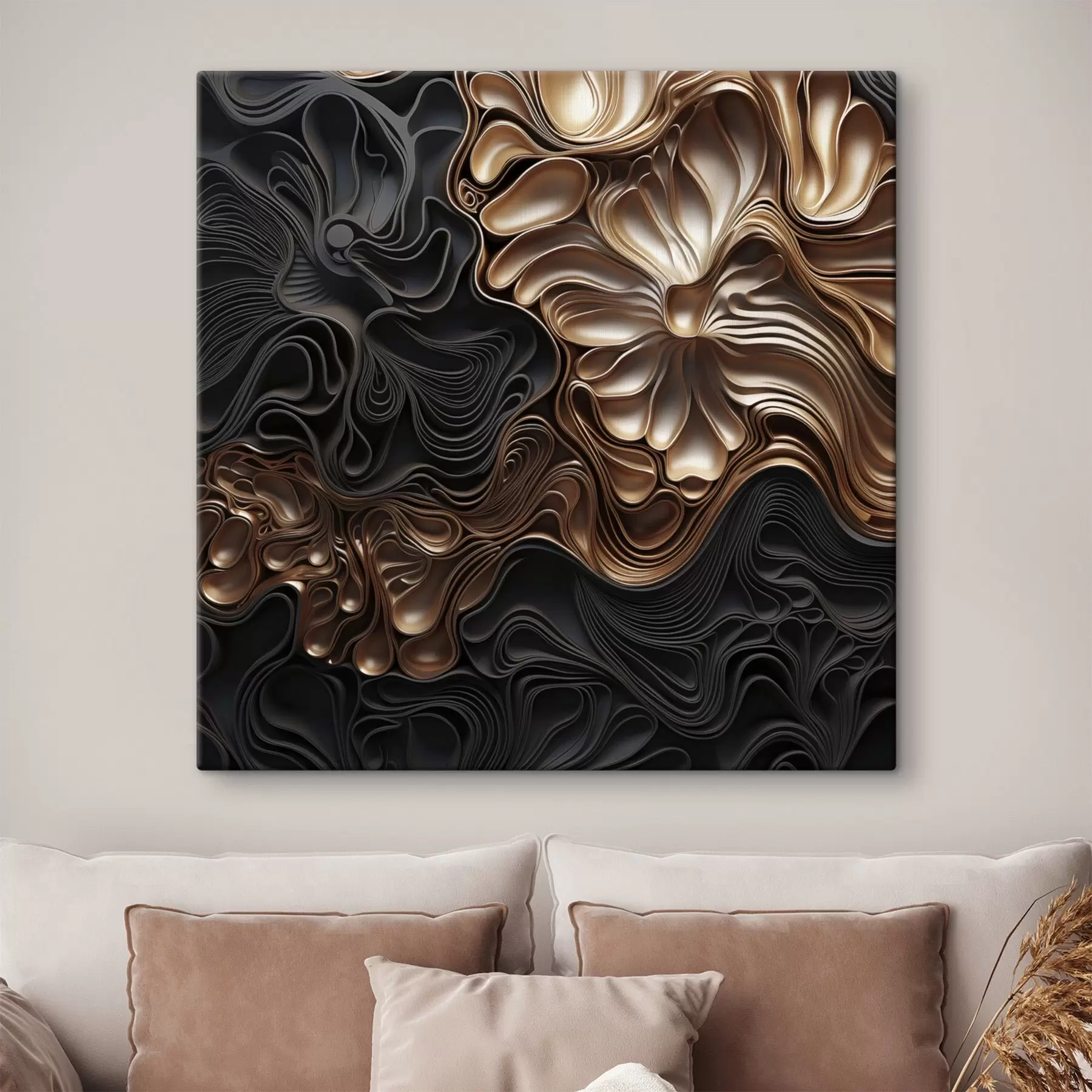 Paveikslėlis Abstrakčios, tekančios, organiškos tamsios formos, sudarančios tekstūringą šiuolaikinio meno kūrinį s48383