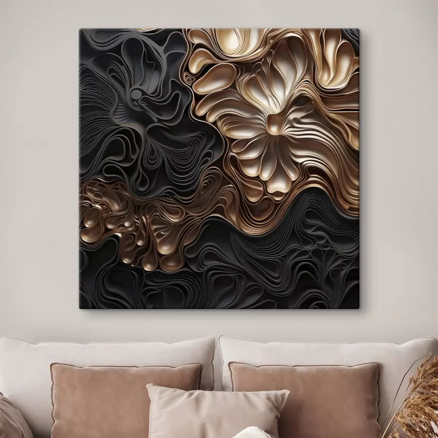 Paveikslėlis Abstrakčios, tekančios, organiškos tamsios formos, sudarančios tekstūringą šiuolaikinio meno kūrinį s48383
