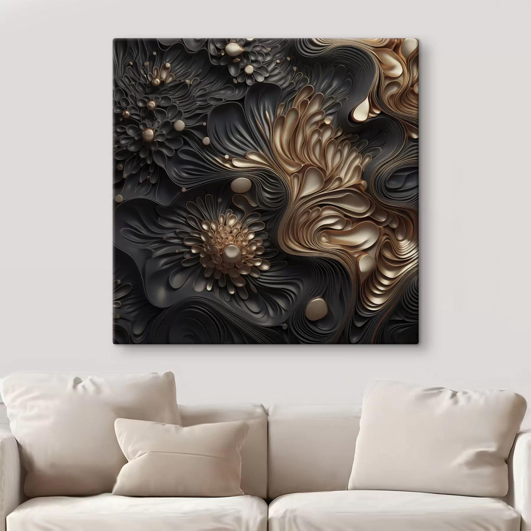 Paveikslėlis Abstrakčios, tekančios, organiškos tamsios formos, sudarančios tekstūringą šiuolaikinio meno kūrinį s48384