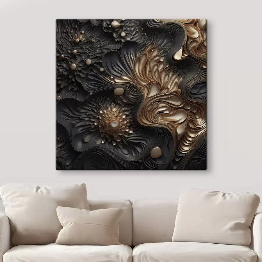 Paveikslėlis Abstrakčios, tekančios, organiškos tamsios formos, sudarančios tekstūringą šiuolaikinio meno kūrinį s48384