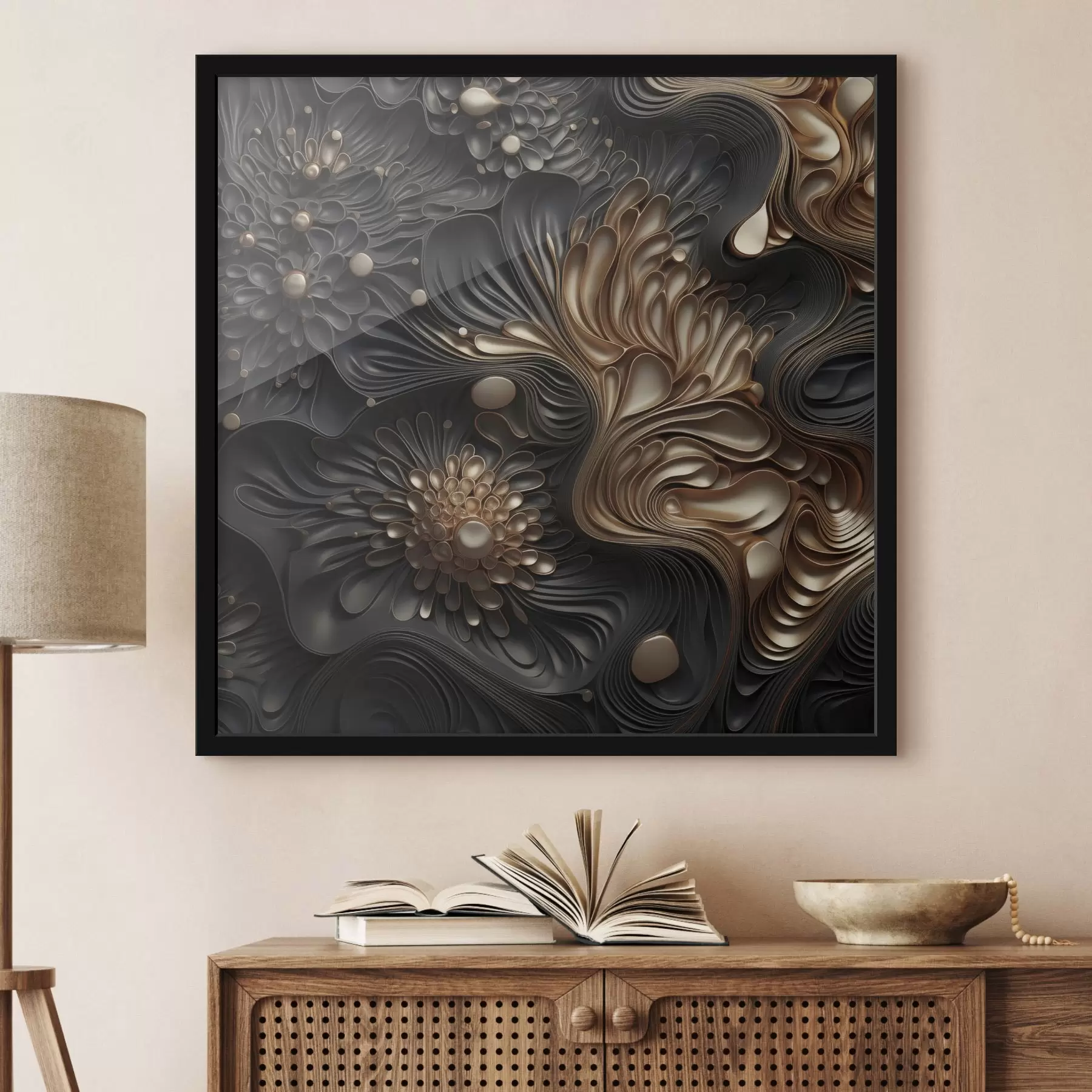 Fototapetai Abstrakčios, tekančios, organiškos tamsios formos, sudarančios tekstūringą šiuolaikinio meno kūrinį f48384