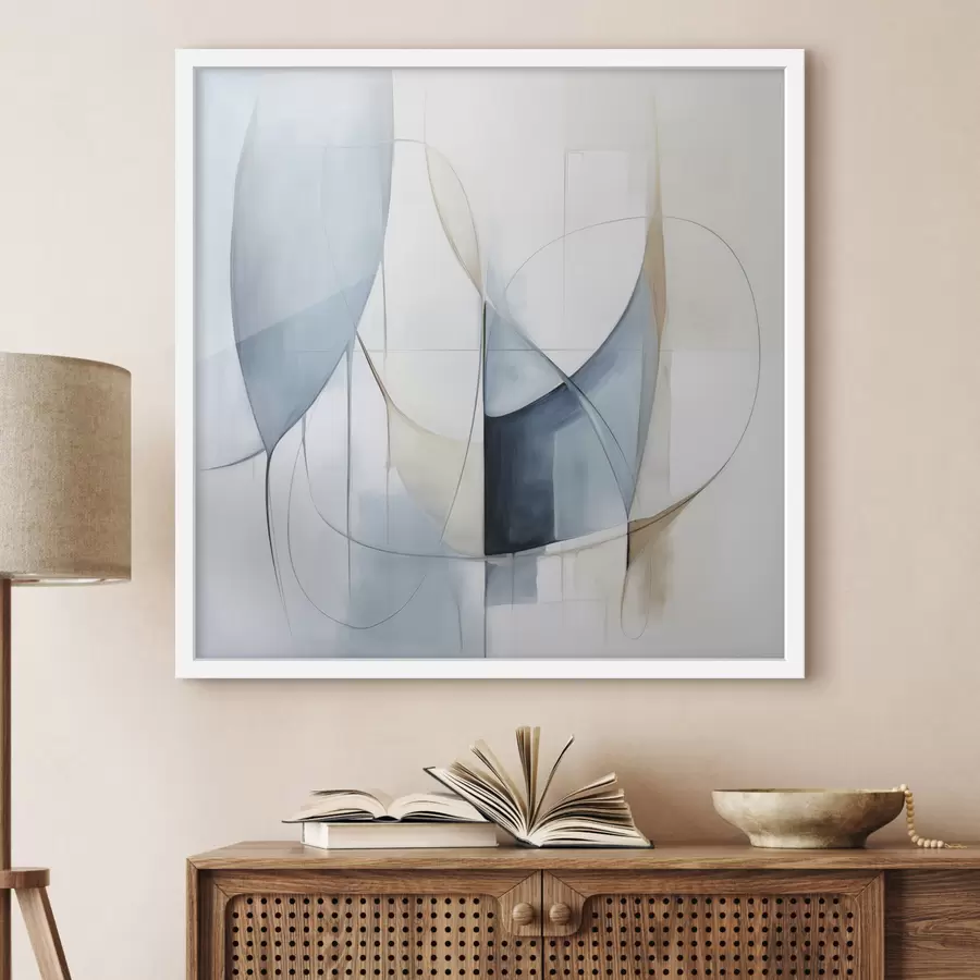 Fototapetai Abstrakti minimalistinė kompozicija su mėlynomis ir smėlio spalvos figūromis f48404