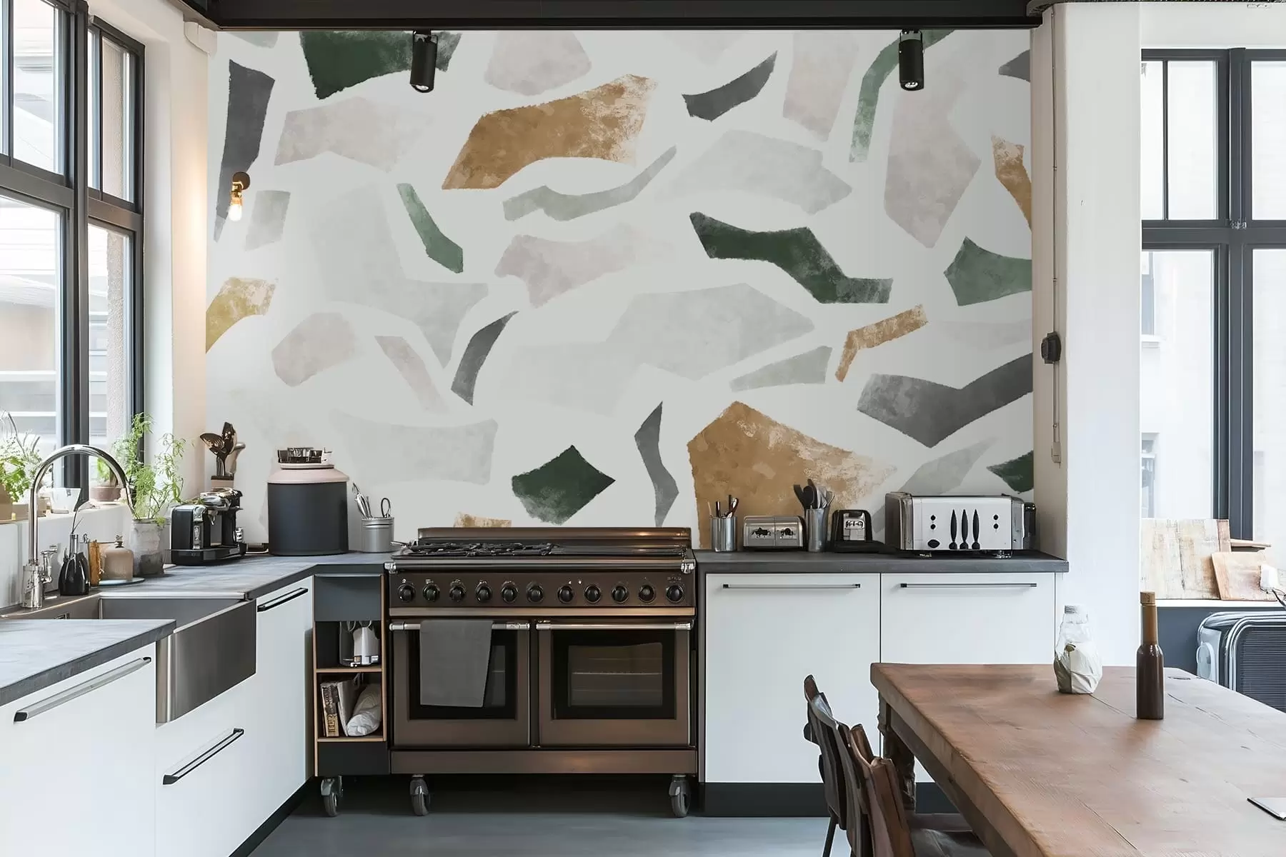 Fototapetai Abstrakčios tekstūros fragmentai žalios ir smėlio spalvų tonais w05146