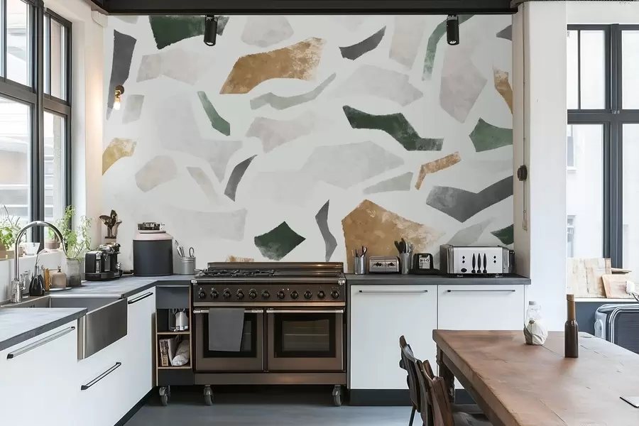 Fototapetai Abstrakčios tekstūros fragmentai žalios ir smėlio spalvų tonais w05146