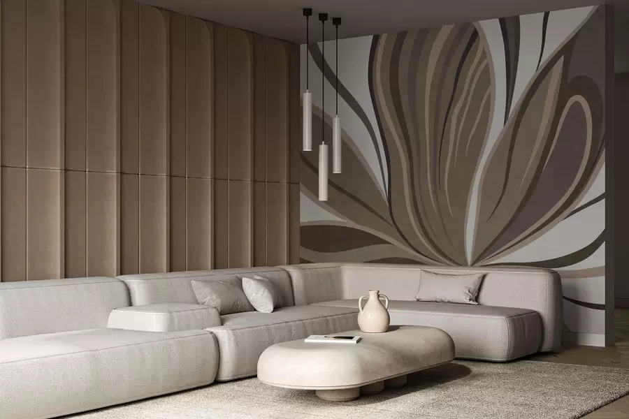 Fototapetai Stilizuota gėlė su vingiuotomis linijomis rudos spalvos atspalviais w05147