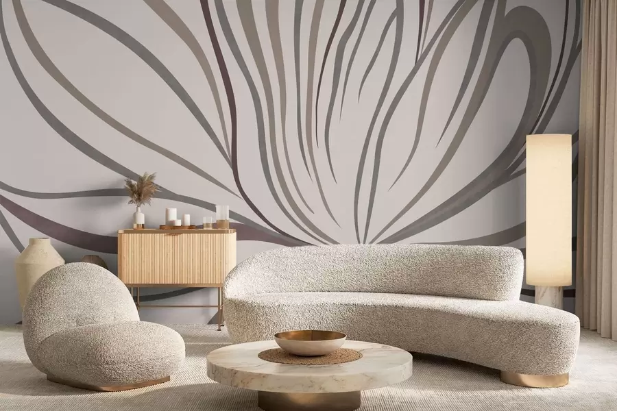 Fototapetai Abstrakti gėlė su linijomis pilkos ir rožinės spalvų tonais w05392