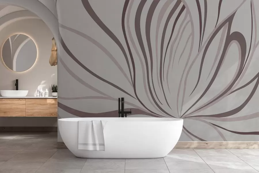 Fototapetai Stilizuota gėlė su švelniomis linijomis rožinės ir smėlio spalvų tonais w05392v1