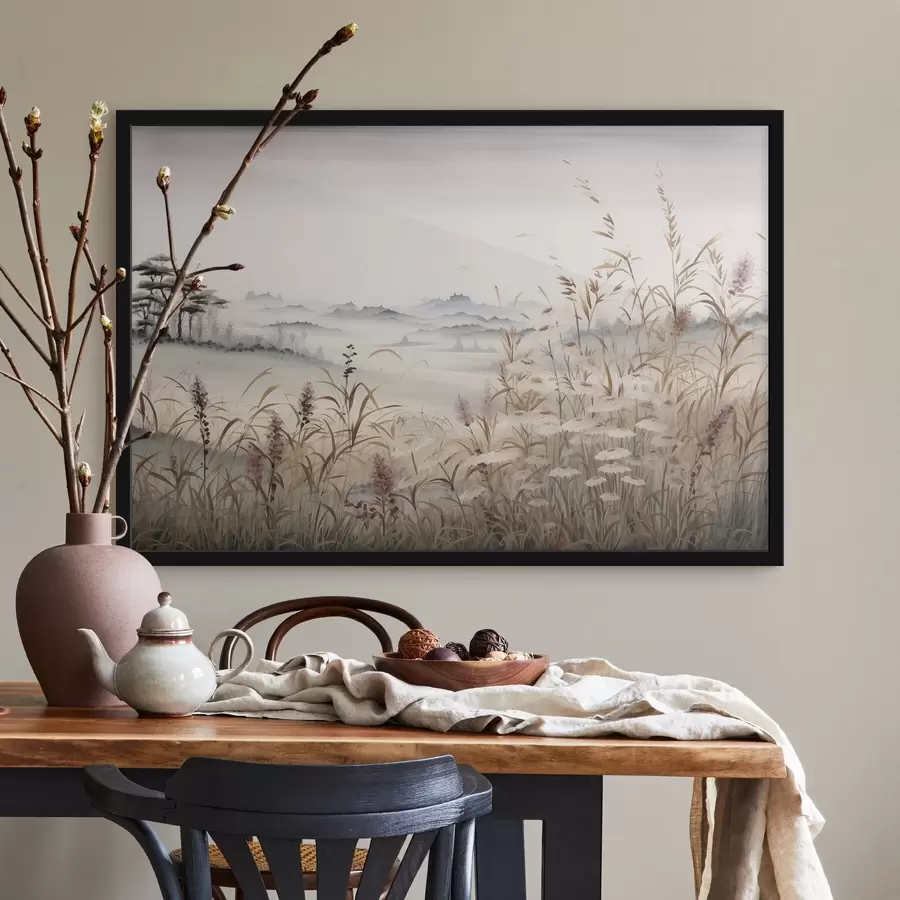 Fototapetai Rūko apgaubtas peizažas su žolėmis f48481