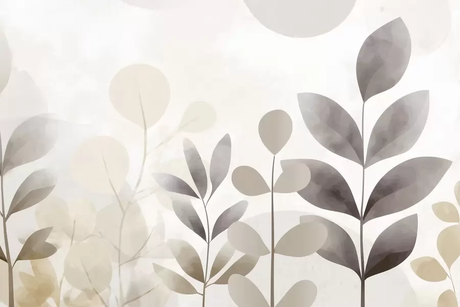 Fototapetai Smėlio spalvos ir pilkos lapų siluetai, minimalizmas f48487