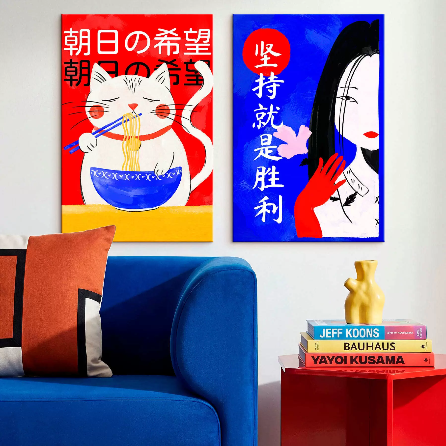 Paveikslėlis Diptikas su katės ir moters portretais, nutapytas drąsiu stiliumi m30233