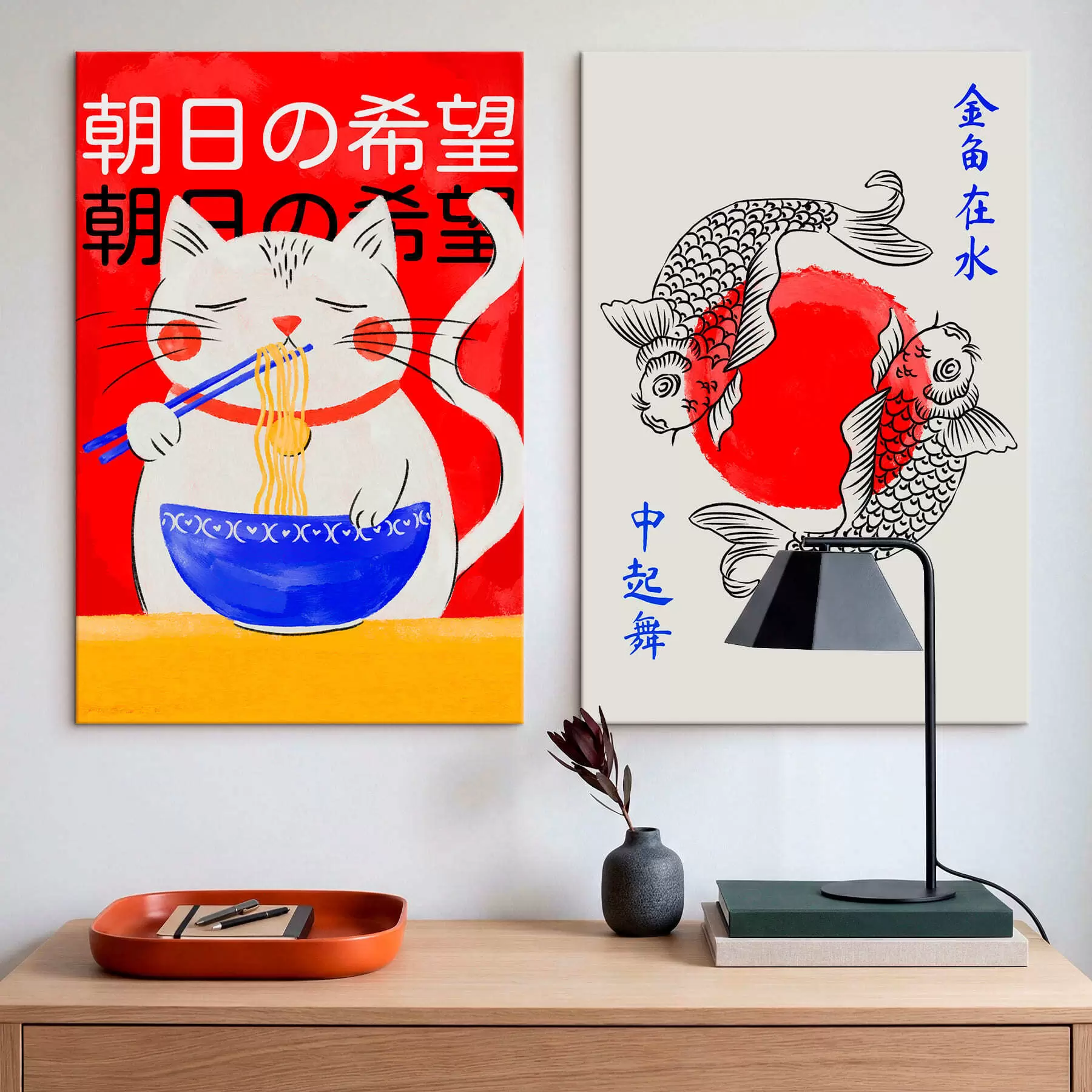 Paveikslėlis Diptikas su moters portretu ir dekoratyvine žuvimi m30234