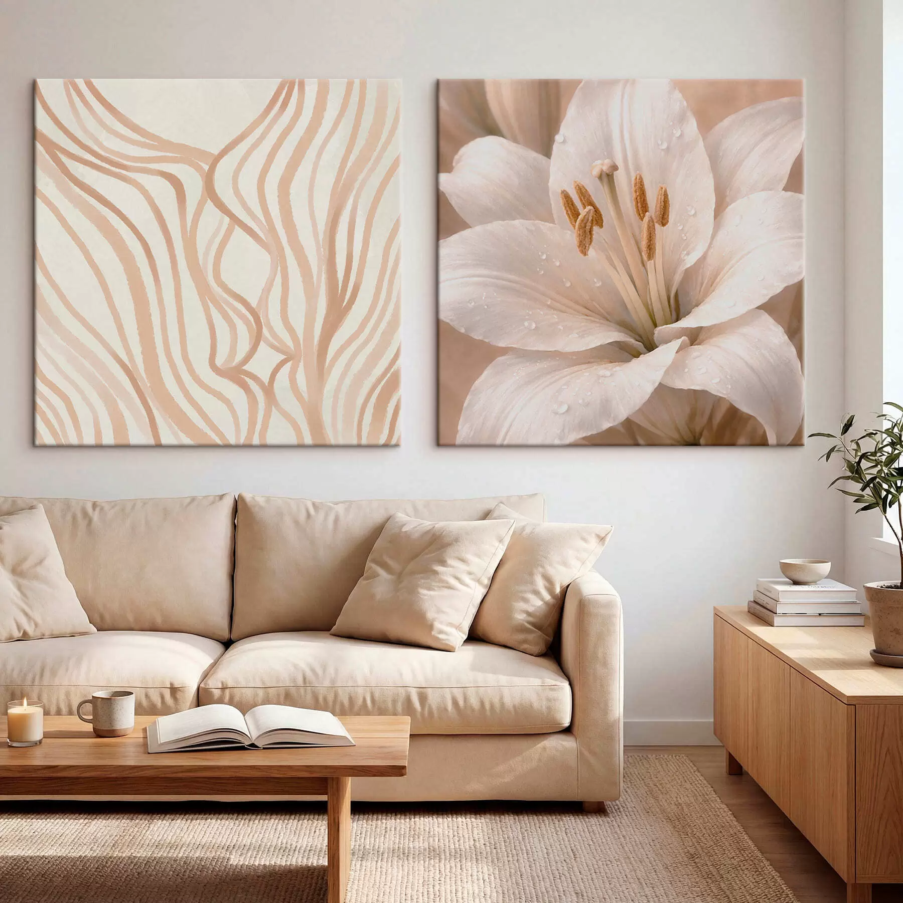 Paveikslėlis Diptikas su gėlėmis ir abstrakčiomis figūromis m30236