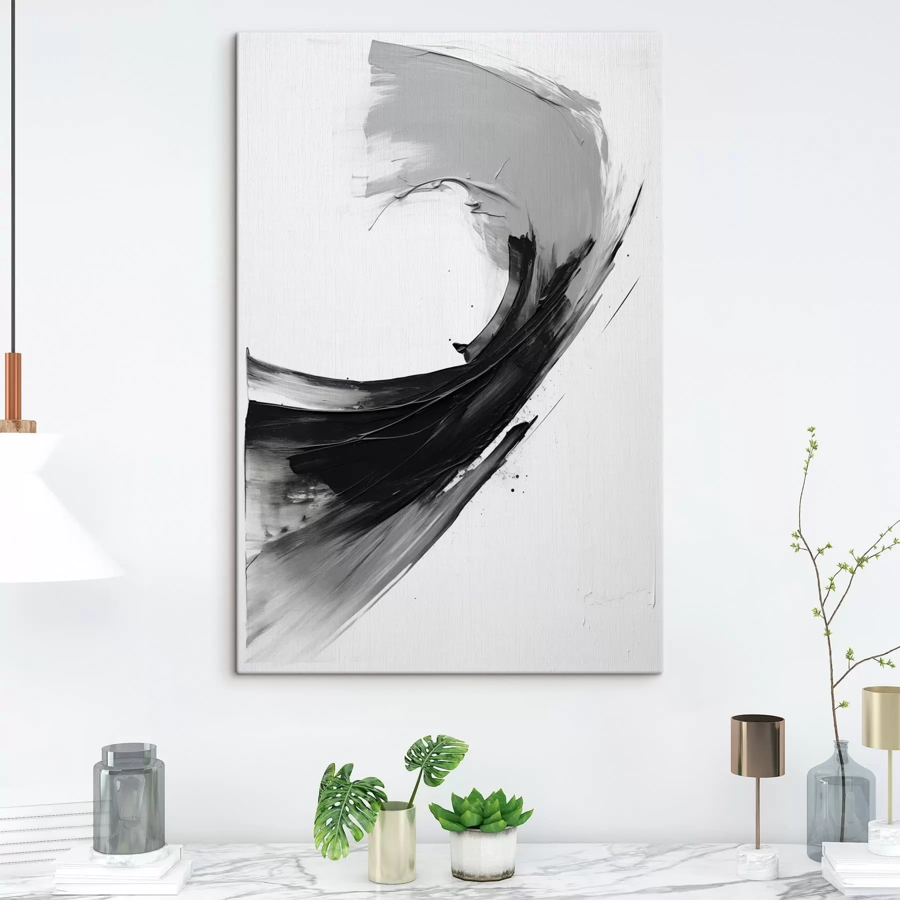 Fototapetai Abstrakti juoda teptuko potėpio kompozicija ant balto fono s48326