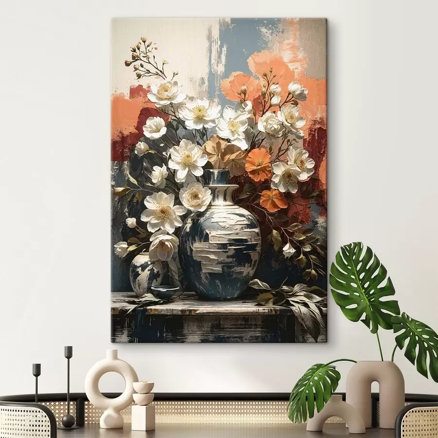 Paveikslėlis Gėlės vazonuose prieš tekstūruotą sieną s48360