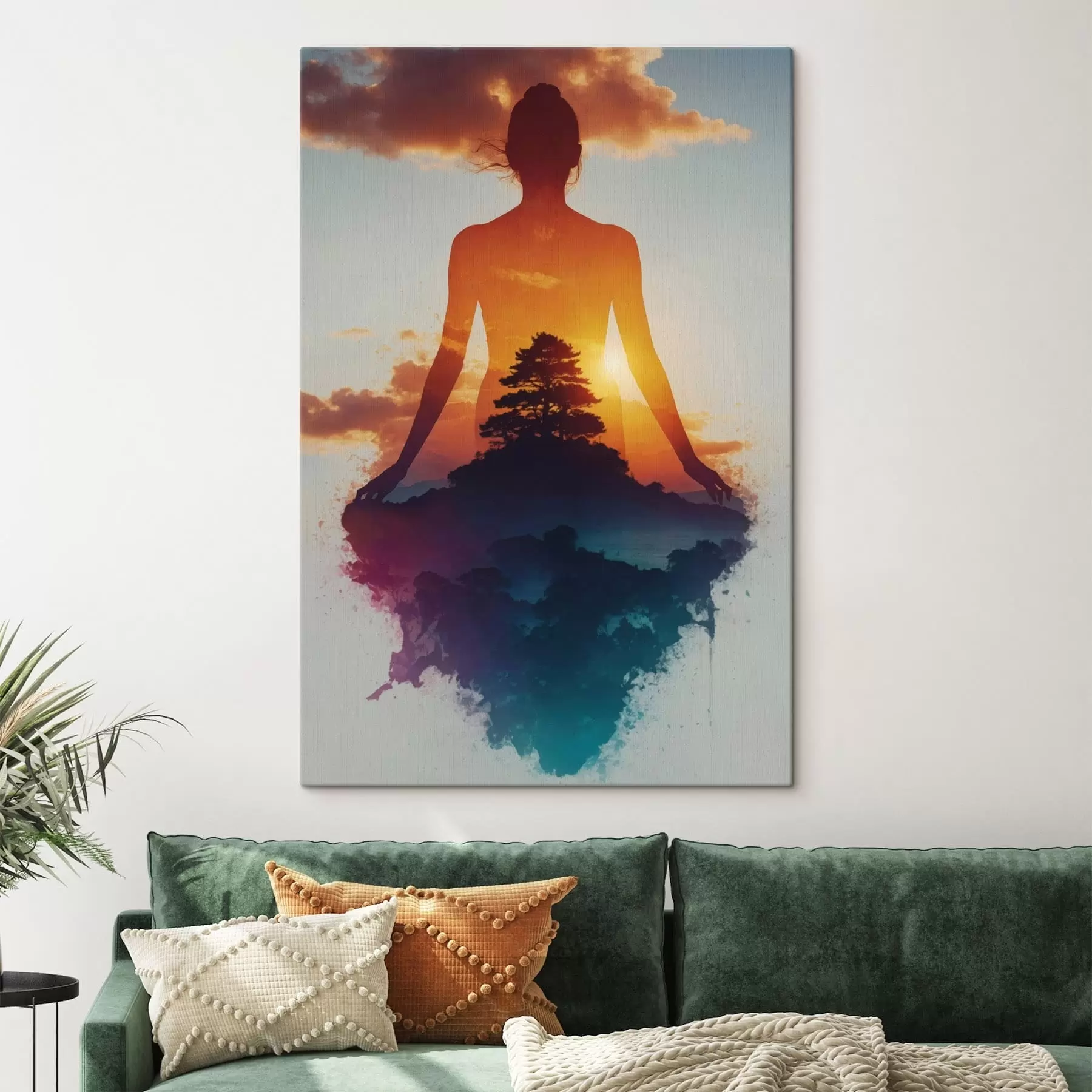 Paveikslėlis Žmogaus siluetas su saulėlydžio peizažu fone s48364