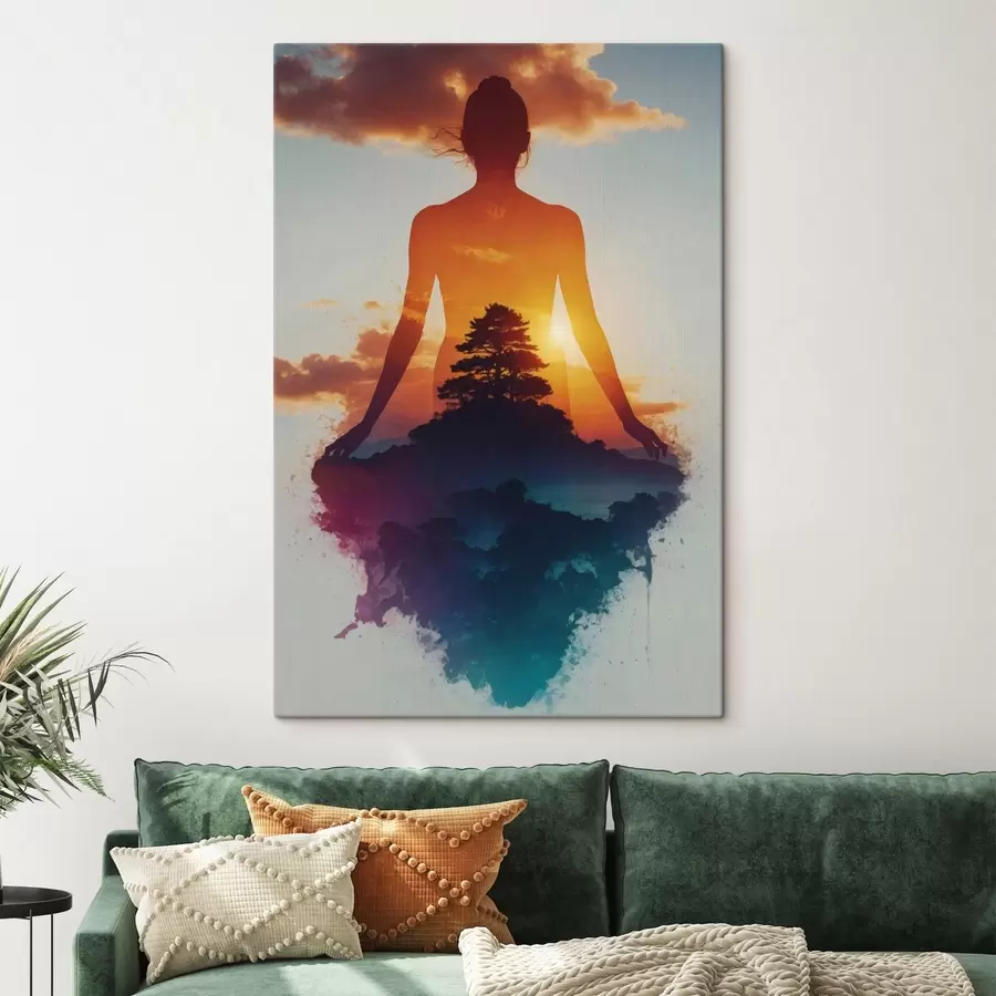 Paveikslėlis Žmogaus siluetas su saulėlydžio peizažu fone s48364