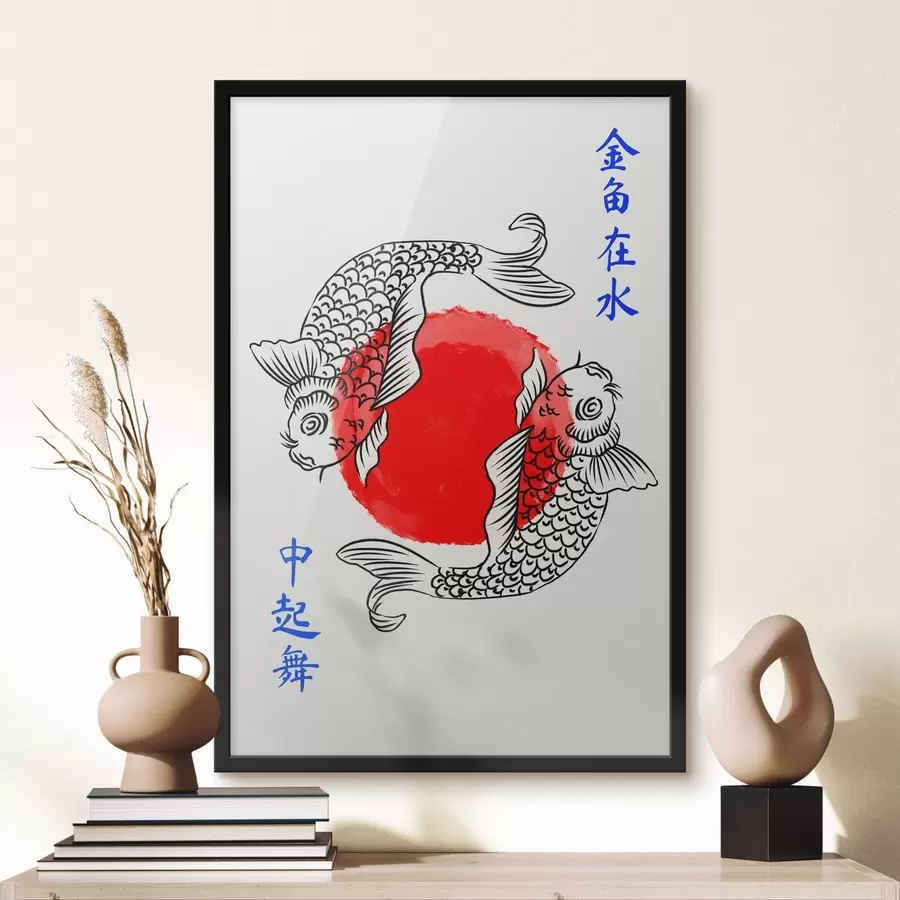 Fototapetai Dvi dekoratyvinės žuvytės aplink raudoną apskritimą f48033