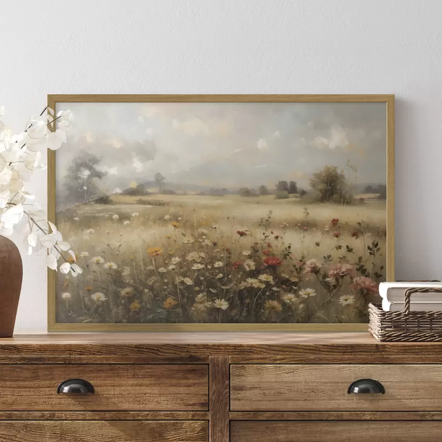 Fototapetai Laukinės gėlės lauke švelniame šviesos spindulyje f48491