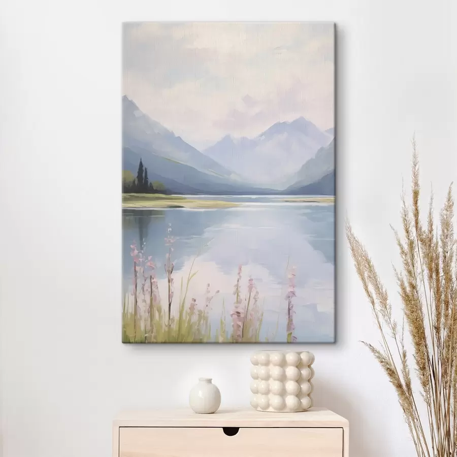 Paveikslėlis Ežeras netoli kalnų tapybos imitacija s48503