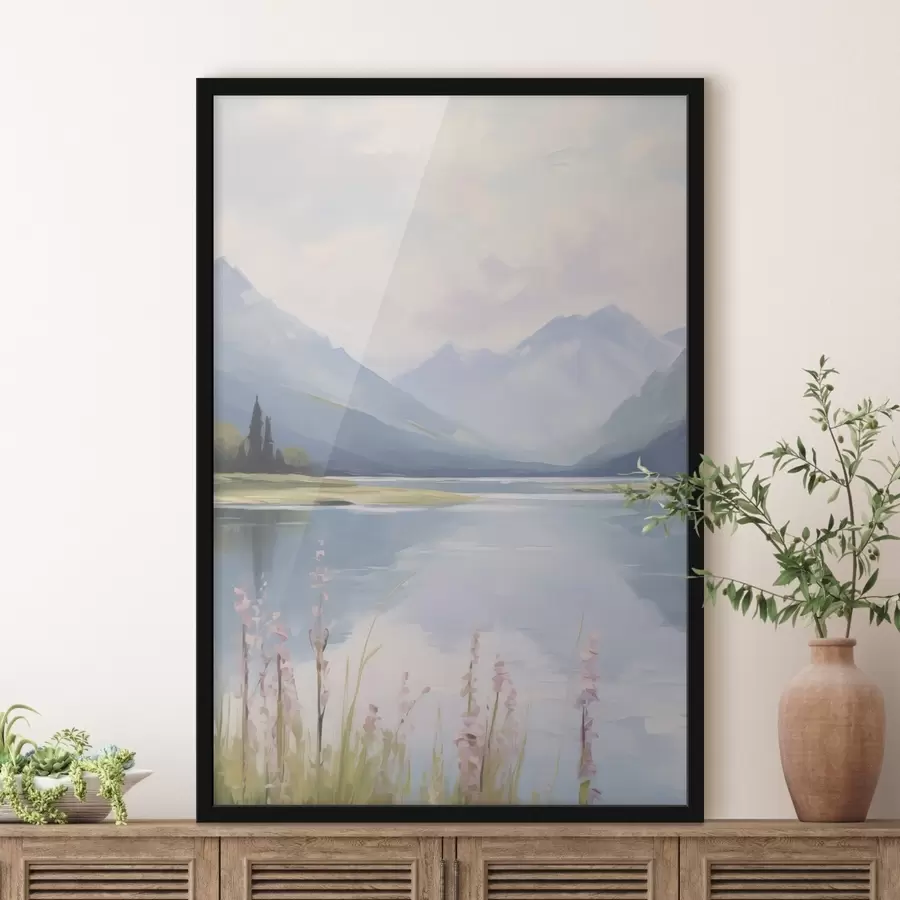 Fototapetai Ežeras netoli kalnų tapybos imitacija f48503