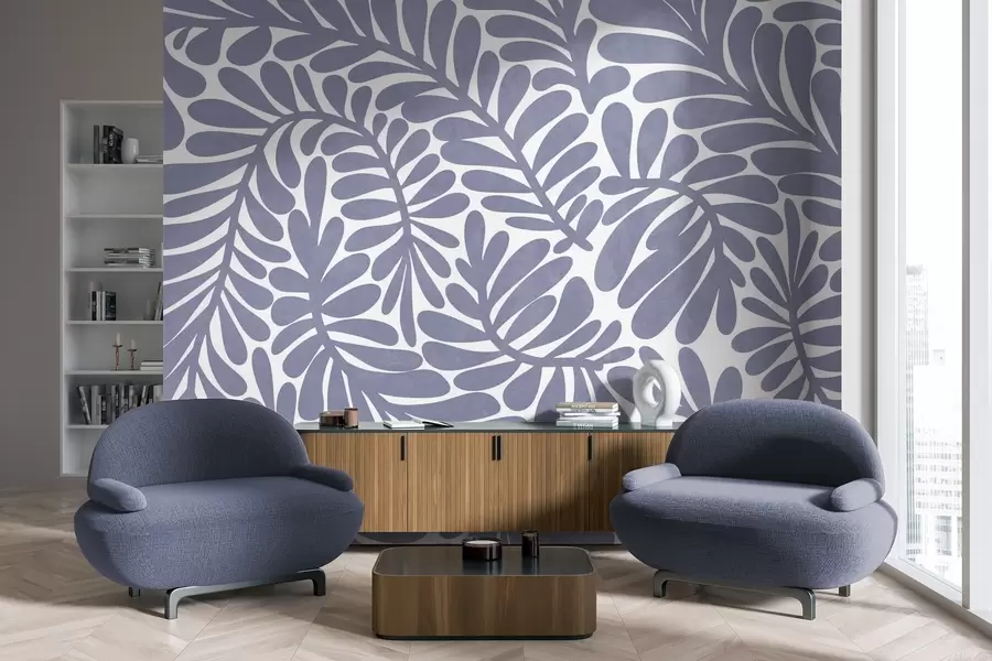 Fototapetai Stilizuoti šviesiai mėlyni lapai šviesaus fono fone, tekstūrinis meno kūrinys w09775v1